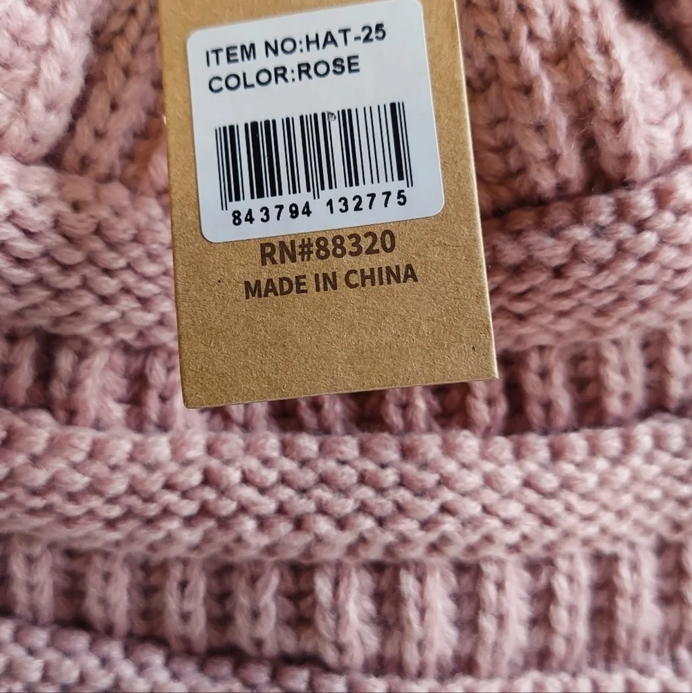 C.C Beanie Hat Womens Cable Knit Hat Pink Warm Lined New Hat Warm Winter